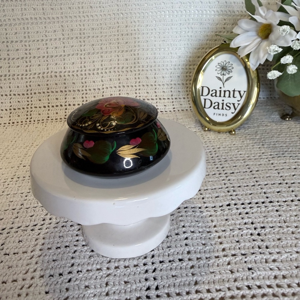 Floral Black Trinket Box